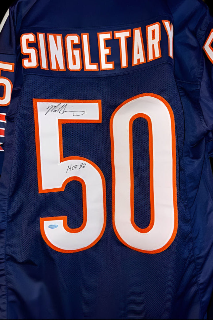 Mike Singletary Signed Custom Bears Jersey w/ HOF Inscription - Schwartz COA #02
